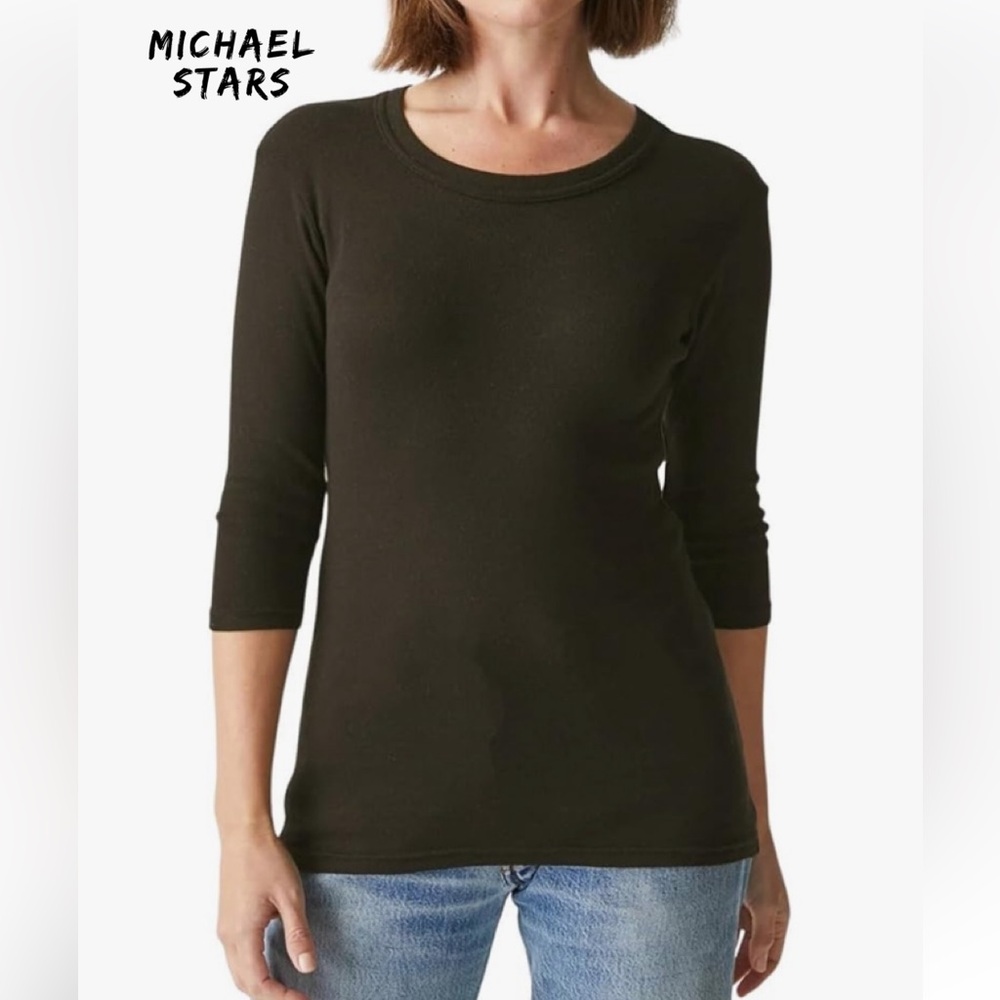 Michael Stars Black Dora Scoop Neck 3/4 Sleeve Top Size M/L - never worn